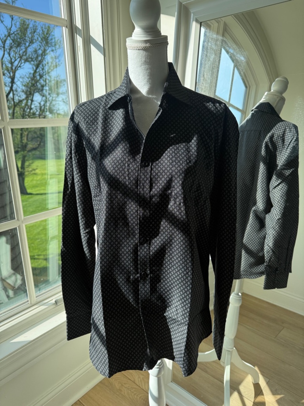 NEW Boutique Men's Black Patterned Long-Sleeve Dress Shirt